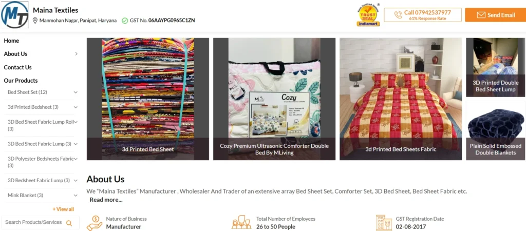 bed sheet manufacturer in Panipat - Maina Textile 