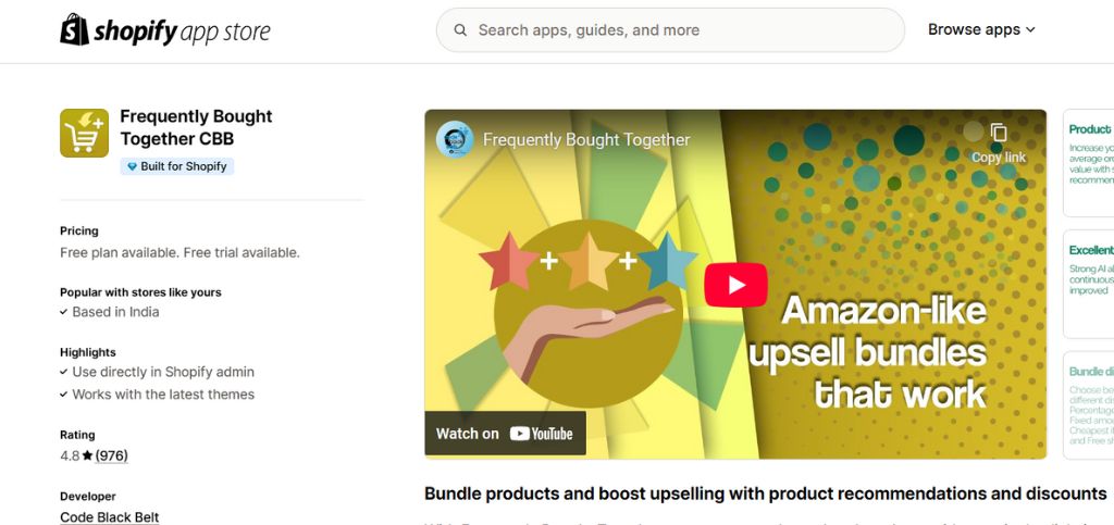 Free Shopify Upsell Apps - Frequently bought together cbb