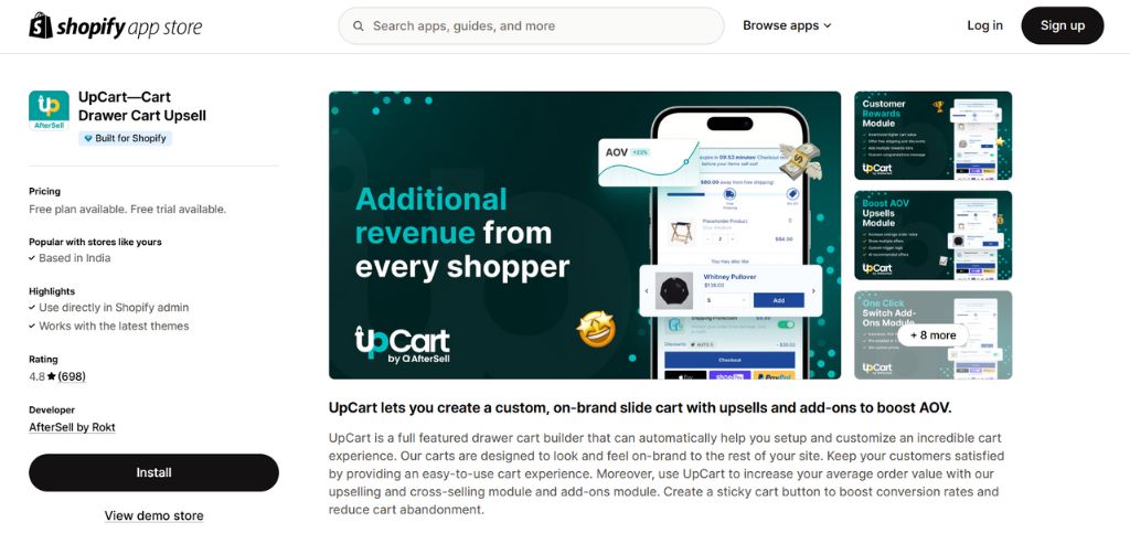 Free Shopify Upsell Apps- Upcart