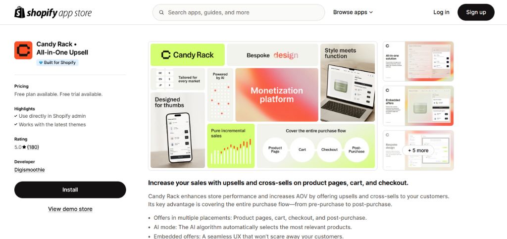 Free Shopify Upsell Apps- Candy Rack