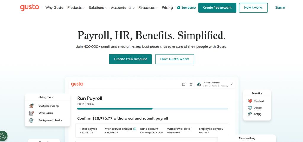 employee management tools- Gusto