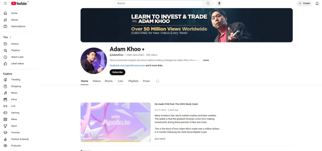 Stock Market YouTube Channel - Adam Khoo