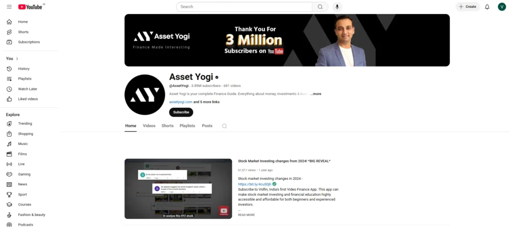 Stock Market YouTube Channel - Asset Yogi