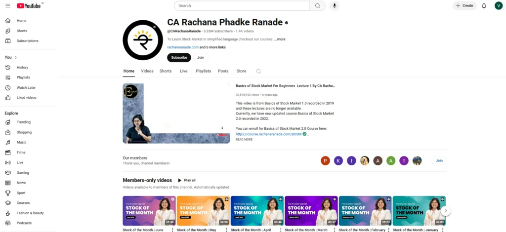 Stock Market YouTube Channel - CA Rachana Phadke Ranade