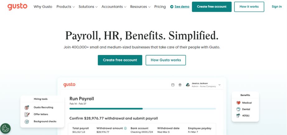 Payroll Software for Small Businesses- GUSTO