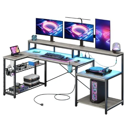 Gaming Desk Under $200 - Bestier L-Shaped Gaming Desk with LED